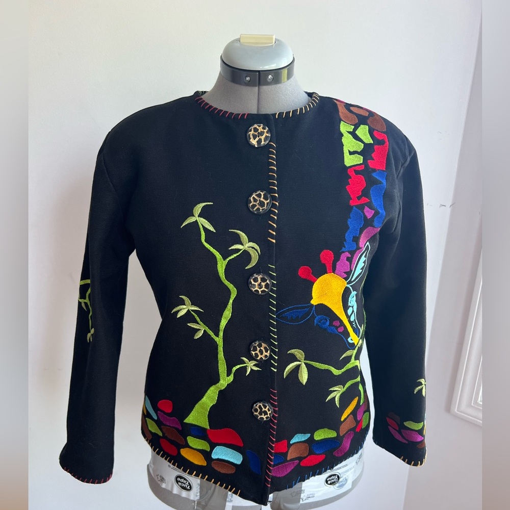 Y2K 100% Cotton Vintage Jacket with Embroidery Safari Mother-core size Large - Picture 3 of 12